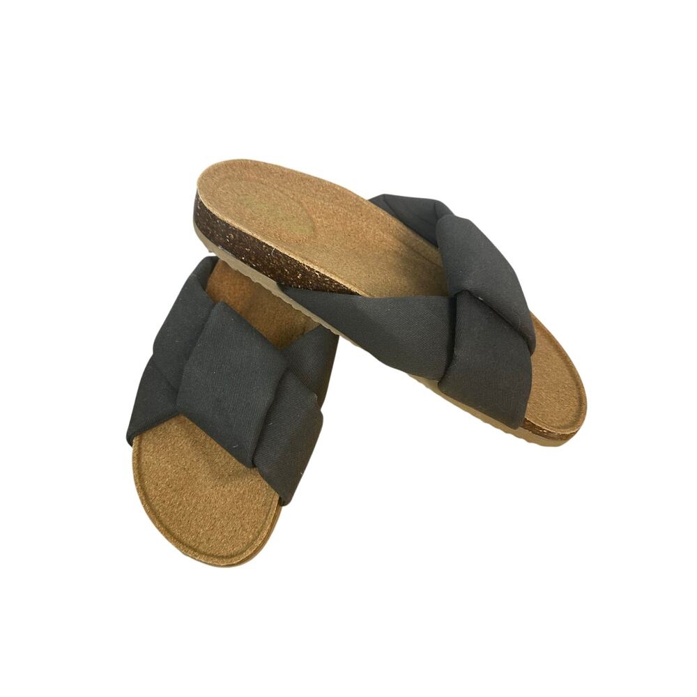 Aerie Women's puffy twist sandals/slides black with a cork-look footbed Size 7